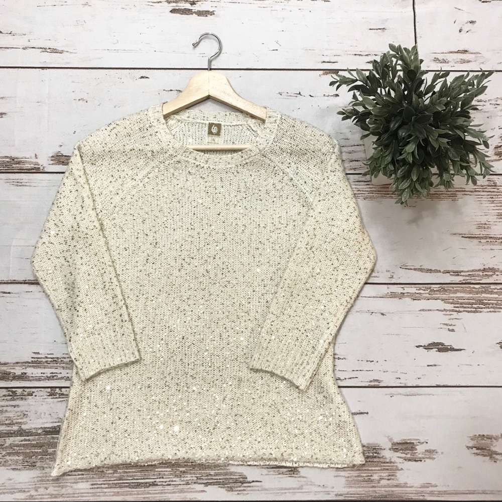 Anne Klein | Ivory Gold Sequin Sweater | S
